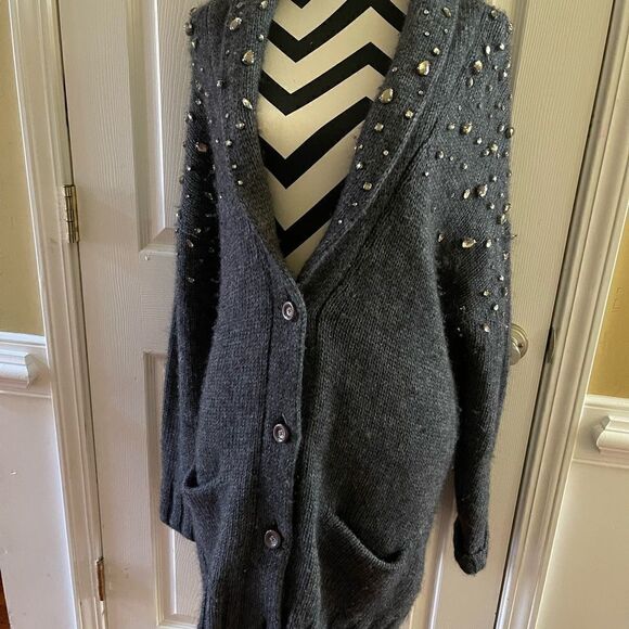 Juicy Couture Black Label Dark gray knit Sweater Rhinestone accents.Size XL - Picture 2 of 12